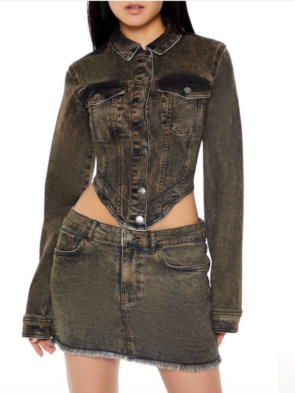 Forever 21 Mid-Rise Distressed Mini Skirt in Brown Wash